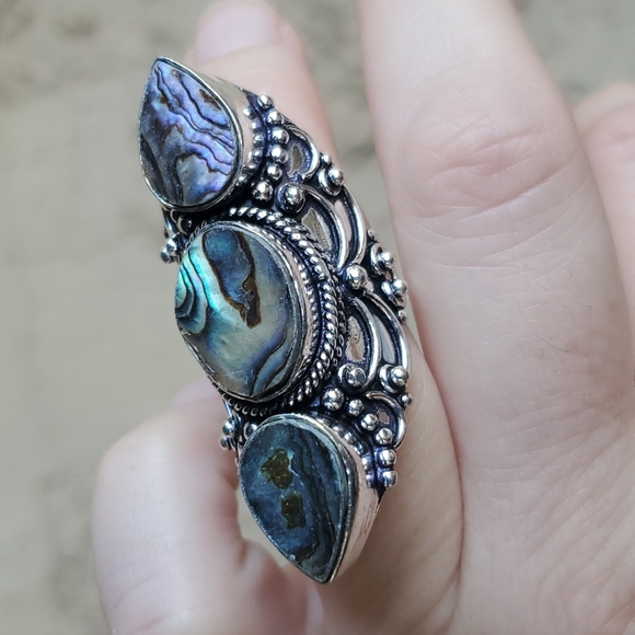 New Abalone Shell 925 Silver Statement Ring. - Picture 2 of 14